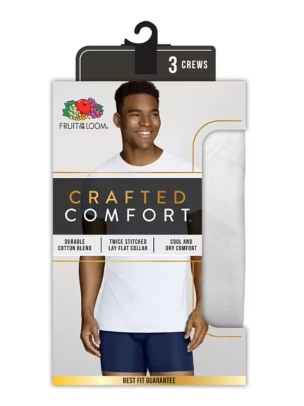 Fruit of the Loom Men's Crafted Comfort Crew White Undershirts, 3-Pack - Medium
